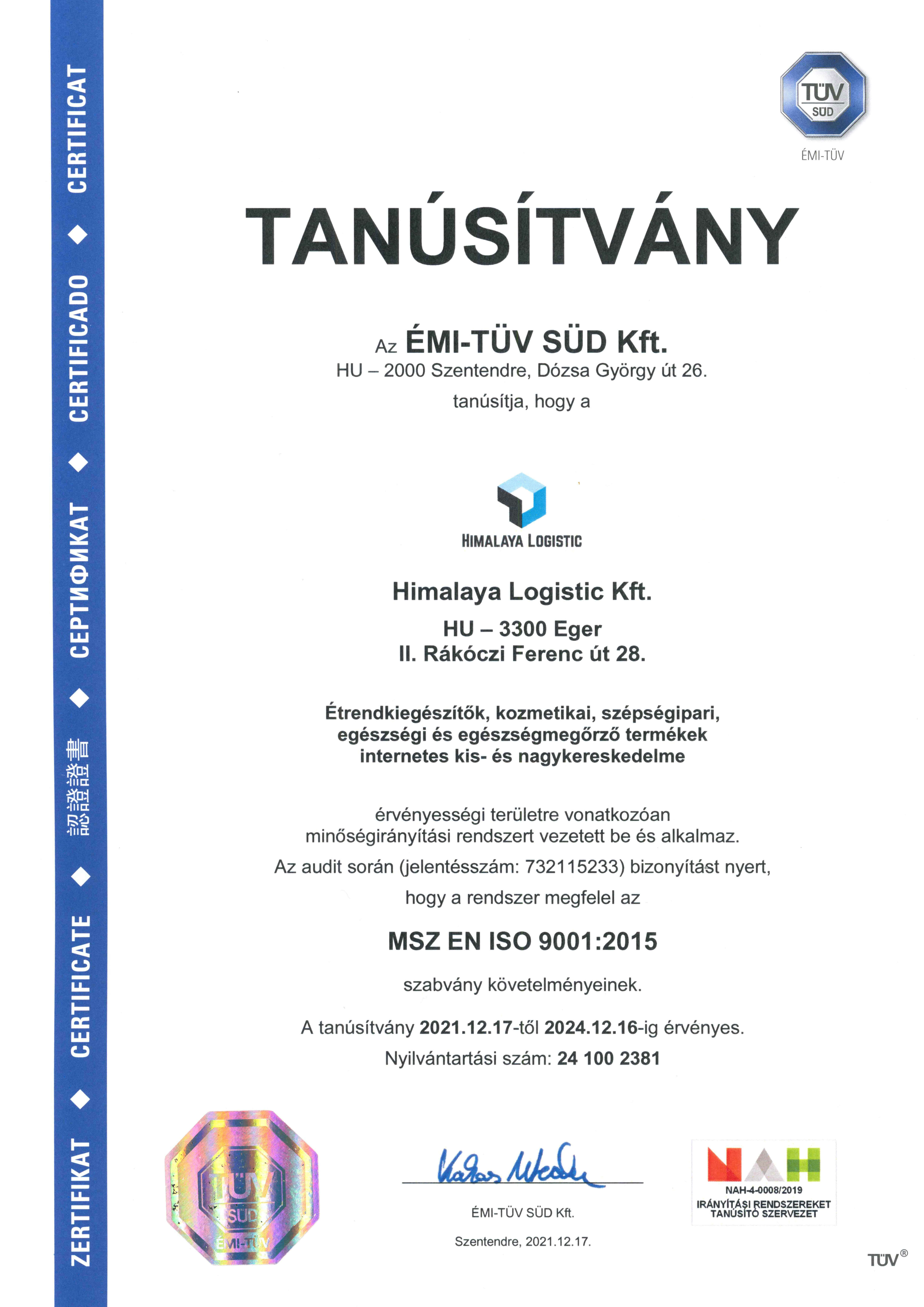 ISO 9001 ÉMI TÜV