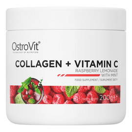Kollagén + C-vitamin - málna limonádé mentával - 200 g - OstroVit - 