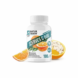 Szerves C 500 - kétféle C-vitamin gyomorkímélő - 100 rágótabletta - narancs - Natur Tanya - 