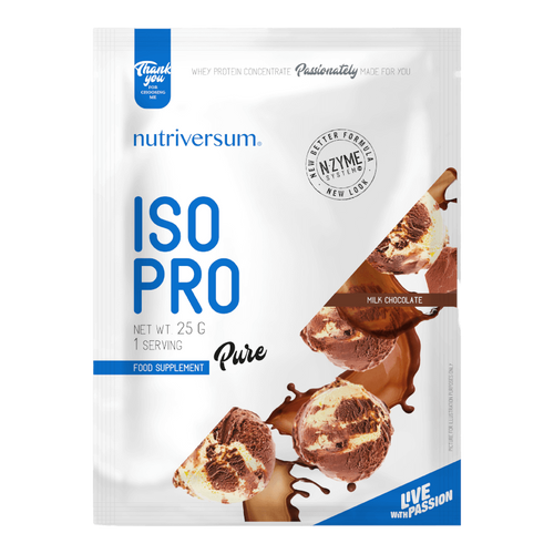 ISO PRO - 25 g - PURE - Nutriversum - tejcsokoládé - prémium, fonterra fehérjealap

